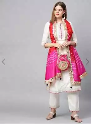 $63.73 • Buy White Color Readymade Kurti Pant With Dupatta Set Indian Salwar Kameez Dress Set