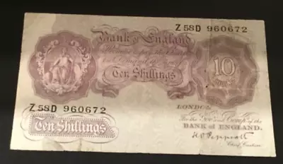 Banknote Of England Ten Shillings KO. Peppiatt Mauve. Z58D. Excellent Condition. • £0.99