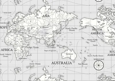 WORLD Atlas Map GREY Cotton WIPE CLEAN Tablecloth Oilcloth  Many Sizes Available • £8.99