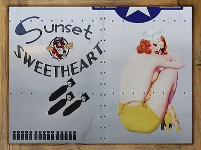 Sunset Sweetheart Metal Sign On Rustic Barn Wood Frame Airplane Pin Up Nose Art • $39.99