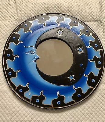 BALI MOON & STARS MIRROR 16” Hand Carved & Painted NEW Blue VTG • $12.50