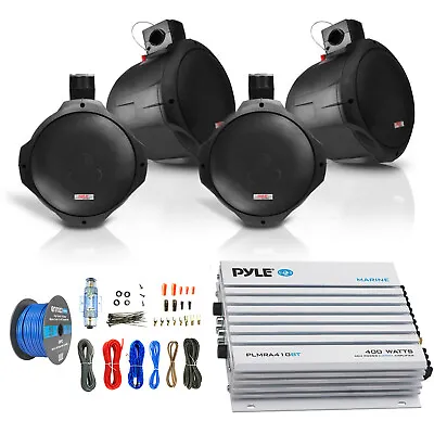 4x 8  Wakeboard Marine Speakers W/ Wiring 4CH Bluetooth Amp And Install Kit • $391.99