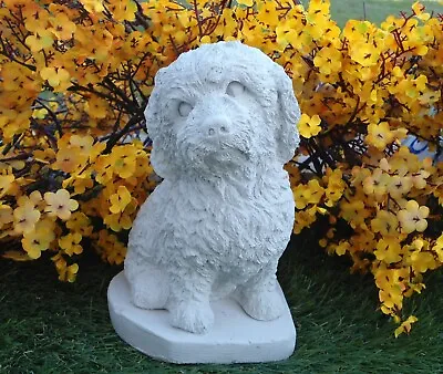 Concrete Dog Statue Figurine Curly Hair Ornament Gift Outdoor Use Memorial • $39.99