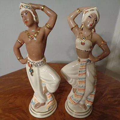 Mid Century Asian Figurine Dancers Pair Vintage Califorinia Pottery 10   • $49.99