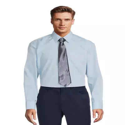 Men’s Long Sleeve Dress Shirt & Necktie Set – Classic Fit By Silver Label • $16.80