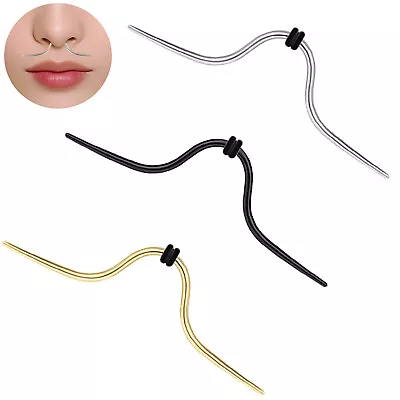 1/3Pcs Mustache Nose Rings Stainless Steel Septum Ring Piercing Jewelry 14G 16G • $4.59