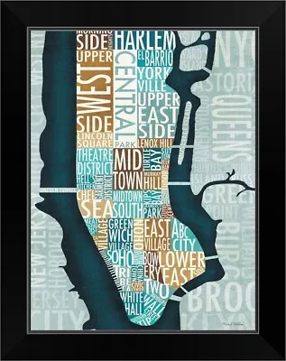 Manhattan Map In Blue And Brown Black Framed Wall Art Print Boston Home Decor • $54.99