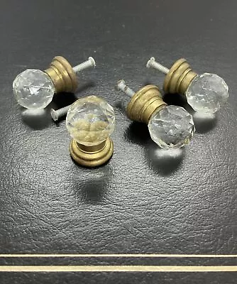 Vintage Faced CRYSTAL Lot Of 4 DOOR KNOBS HANDLES  BRASS Architectural Salvage • $41.25