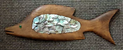 Beautiful Inlaid Abalone Wood Carving Fish Sculpture By NILO 20Lx6.5W  Wall Art • $139