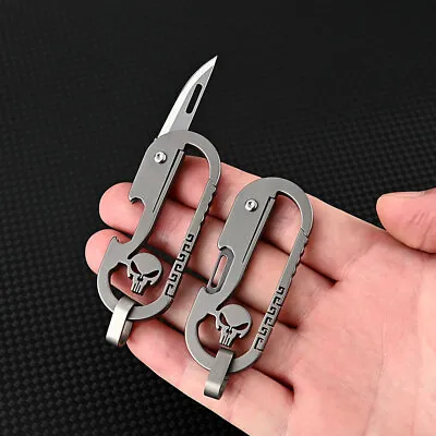 EDC Titanium Alloy Skull Key Chain Carabiner Opener Outdoor Foldable Cutter Tool • $20.01