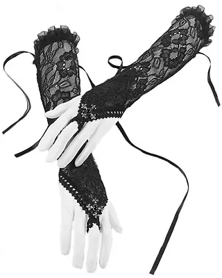 Dark In Love Black Lace Gloves Long Sleeves Gothic Cross Steampunk VTG Victorian • $22.44