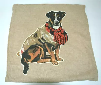 Pottery Barn Terrier Dog With Scarf Embroidered Applique Pillow Cover 20  GUC • $17.99