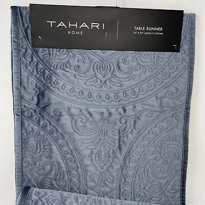 Tahari Home Table Runner Velvet Quilted 16X90 Blue Gray • $49.99