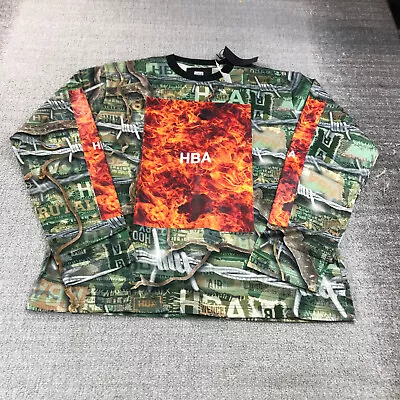 Hood By Air Shirt Mens Extra Large Camo Flame Logo HBA Long Sleeve Orange Green • $148.88