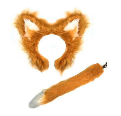 Brown Fluffy Fox Set (Ears & Tail) Fancy Dress Costume Book Day Mr Fox Animal • £5.99