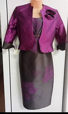 Linea Raffaelli Wedding Outfit Size 12 Dress Silk Jacket Magenta Black Floral • £49.99