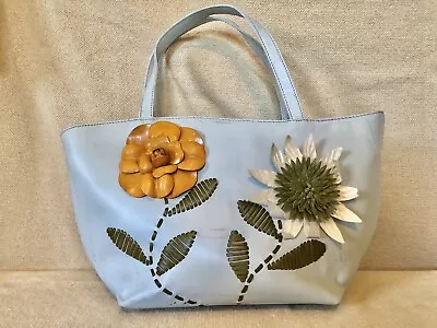 Paolo Masi Italy Gen. Leather Designer Handbag Purse Blue Floral Flower Accent • $29.99