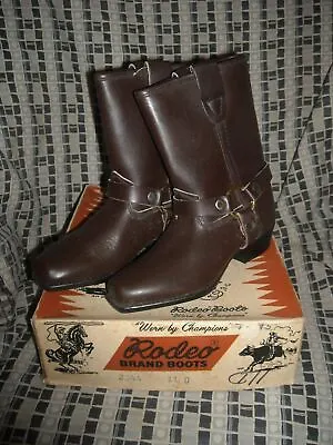 VTG 70 NEW BOYS KIDS 10  11 12 2 Leather Cowboy Western Engineer Harness Boots • $48.45