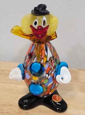 Vintage Murano Art Glass Italy Hand Blown Confetti 6 3/4  Clown Figurine Broken • $25