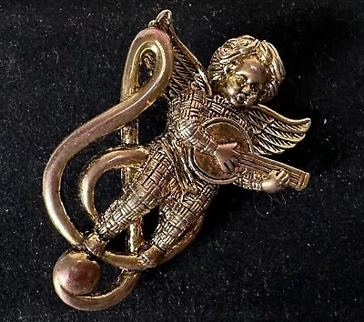 Gold Tone Treble Cleft Baby Cherub Wings Music  Vintage Brooch Jewelry Lot Z • $0.99