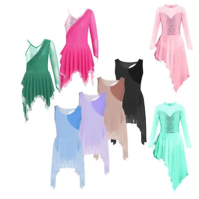 Girls Mesh Open Back Lyrical Dance Dress Ballroom Dancing Costumes Leotard  • $18.69