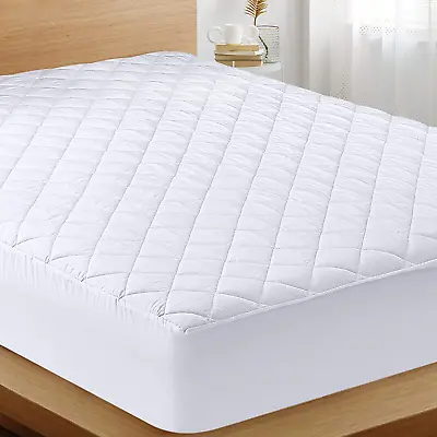 Quilted Fitted Mattress Pad Fitted Mattress Protector Washable Topper Cover • $30.95