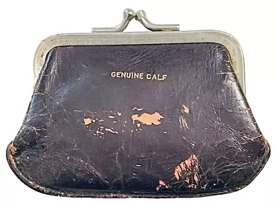 Antique Leather Change Purse Genuine Calf Snap Shut Vintage Old Coin Purses • $10