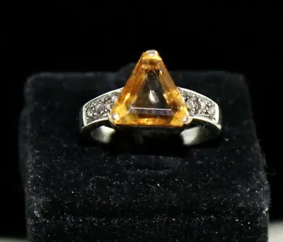 Natural Yellow Citrine Oval Cut Diamond 18k Gold Silver Vintage Men Women Ring • $115