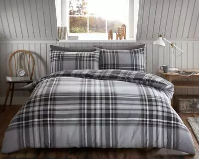 Flannelette Duvet Cover Bedding Set 100% Brushed Cotton Single Double King Sizes • £13.99