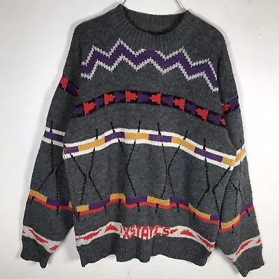 Vintage 90s Loud Funky Print Acrylic Sweater Skater Streetwear Men’s Medium • $29.99