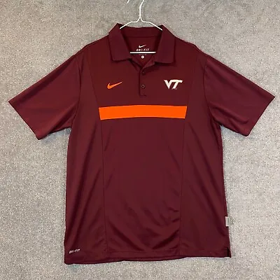 Nike Virginia Tech Polo Mens Large Maroon Orange Hokies Dri-Fit Golf Shirt S/S • $14.99