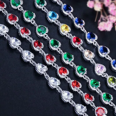 Fashion 925 Silver Crystal Heart Linked Charm Bracelet Womens Jewellery Gifts • $2.82