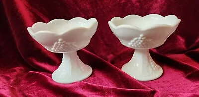 Pair Of Vintage Indiana Milk Glass Grape Harvest Candle Holders 1960's 4  Tall • $23.95