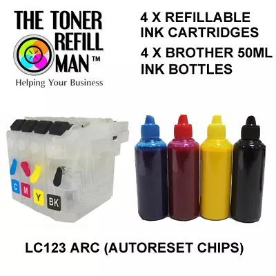 £34.80 • Buy Refillable Ink Cartridges To Replace Brother LC-123, LC123 With Auto Reset Chip 
