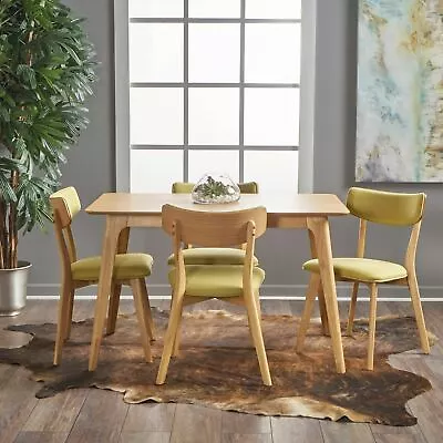 Meanda Mid Century Finished 5 Piece Wood Dining Set With Fabric Chairs • $602.45