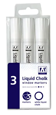 White Liquid Chalk Window Marker Set 3-Pack School Home Office • £3.02