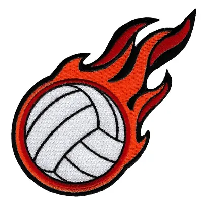 EMBROIDERED FLAMING VOLLEYBALL PATCH - New IRON-ON APPLIQUE BEACH VOLLEY BALL • $6.95