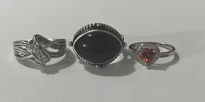 Vintage Rings Lot Of 3 Colorful Stones Sz.5.5-7 Sterling Silver **pretty** • $49.99