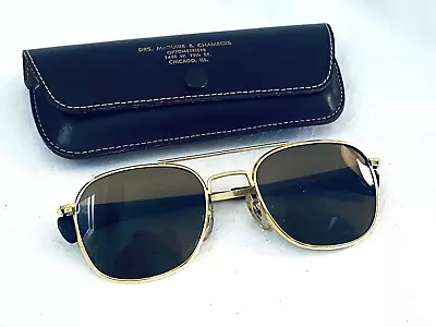 Vintage Gold Tone Aviator Pilot Vietnam Looking Sunglasses Lenses With Case • $9.99