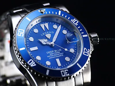 NEW Legend Men's 200m Deep Blue Diver Egyptian Blue Dial Miyota Quartz SS Watch • $89