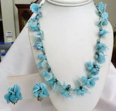 Vintage Italy Murano Venetian Glass Birds Flowers Leaves Necklace Earrings Set • $50