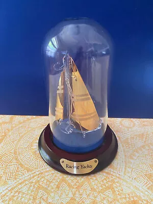 RACING YACHT Hand Sculptured Glass Under Dome By Mayflower Glass • $22