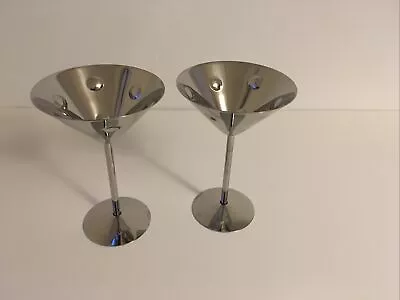 2 Stainless Steel Martini Glasses Shatterproof Metal Cocktail Glasses • £8.99