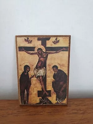 £10 • Buy Vintage Icon Religious Paper On Wood  7cms X 9.5cms