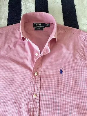 Mens Ralph Lauren ‘Regent’ Custom Fit Pink & White Check Shirt In Medium • £8.99