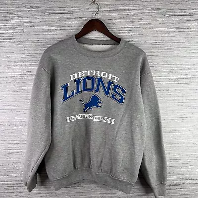 VINTAGE Detroit Lions Sweatshirt Mens Medium Gray Crewneck Spell Out Logo NFL • $38.88