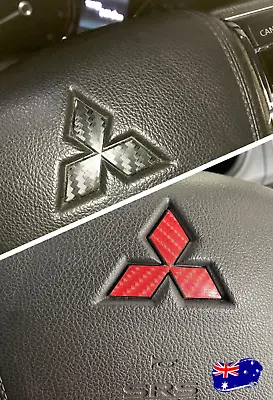 Pajero Sport Steering Wheel Mitsubishi Logo Carbon Fibre Red Decal Sticker QF • $6.50