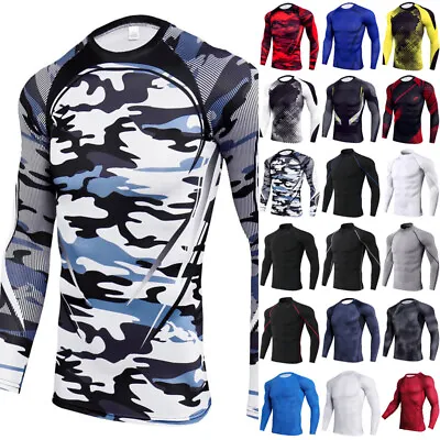 £10.39 • Buy Mens Compression Armour Long Sleeve Base Layer Top Gym Sports Workout Shirt