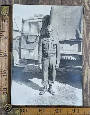 Vintage Photo Young African American Man In Army Uniform By Duece And A Half • $9.99