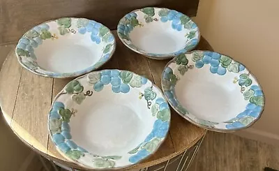 4 VINTAGE METLOX POPPY TRAIL SCULPTURED GRAPE BLUE 6.25” Berry Bowls 4 Pcs EUC • $19.99